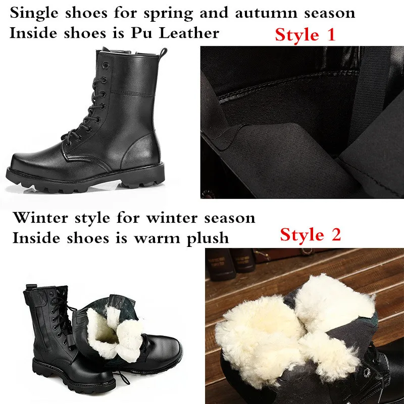 LIN KING Warm Plush Black Men Lace Up Motorcycle Boots Mid Calf Winter Shoes Steel Toe Puncture Proof Safety Man Military Boots