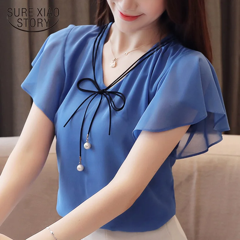 

3XL 4XL Plus size tops blouse women summer chiffon blouse shirts women short sleeve ladies tops womens tops and blouses 4354 50