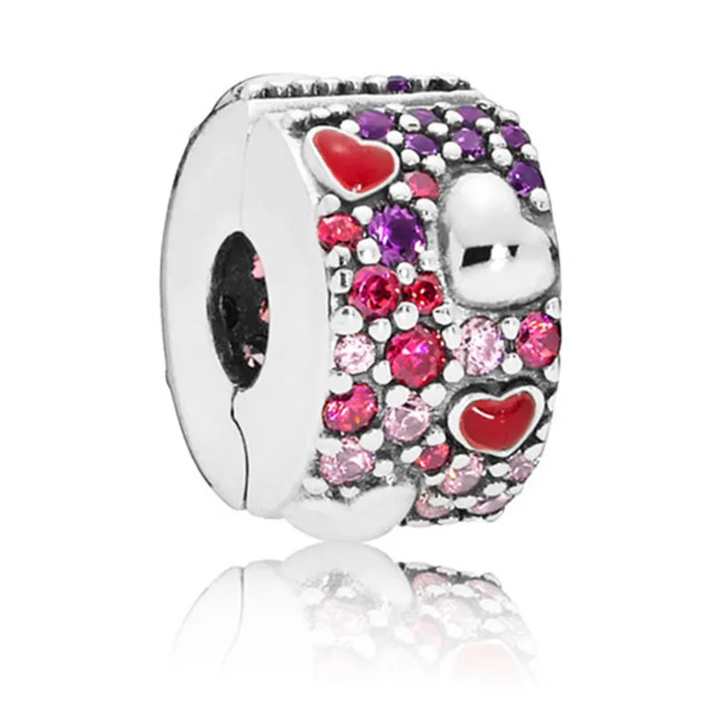 

925 Sterling Silver Bead Asymmetric Hearts of Love Clip Charm Fit Original Pandora Bracelet for Women DIY Europe Jewelry Gift