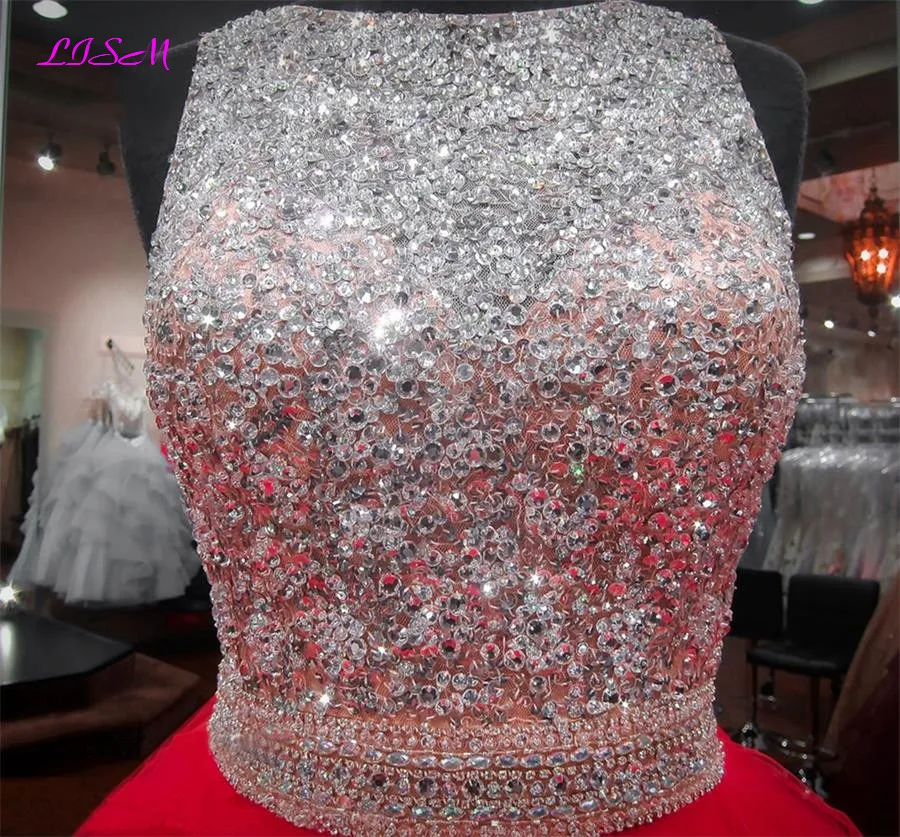 Vestidos de 15 anos Crystals Ball Gown Quinceanera Dresses Organza Red Prom Party Gowns Ruffled Sequins Beaded Sweet 16 Dress