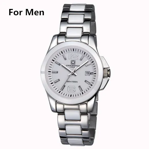 Карнавальные водонепроницаемые керамические кварцевые часы для влюбленных, белые женские роскошные брендовые сапфировые часы, женские модные повседневные часы relogio masculino - Цвет: Silver ceramic men