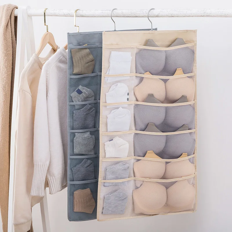 2-24 Cells Wardrobe Underwear Socks Storage Bag Hanging Bag For Wall Hanging Dormitory Wardrobe Hanging Storage Artifact