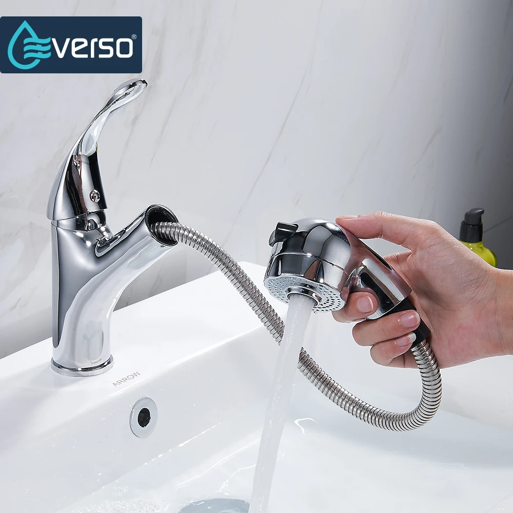 EVERSO Brass 360 Swivel Kitchen Faucet Pull Out Sink Mixer Tap Kitchen Taps Single Handle Torneira