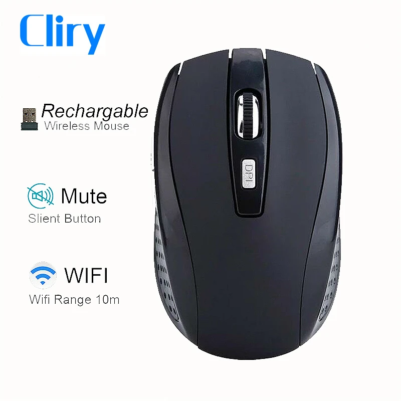 

Cliry Rechargeable Wireless Mouse 1600dpi Slient 6D Button Mini Optical cordless mouse Mice Computer Laptop Desktop USB