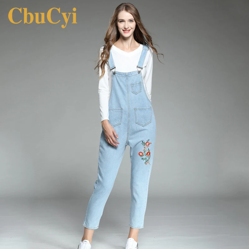 CbuCyi Women Jumpsuits Plus Size 5XL Embroidered Jeans Overalls for Women Long Rompers Loose Casual Straps New Ladies Jumpsuits
