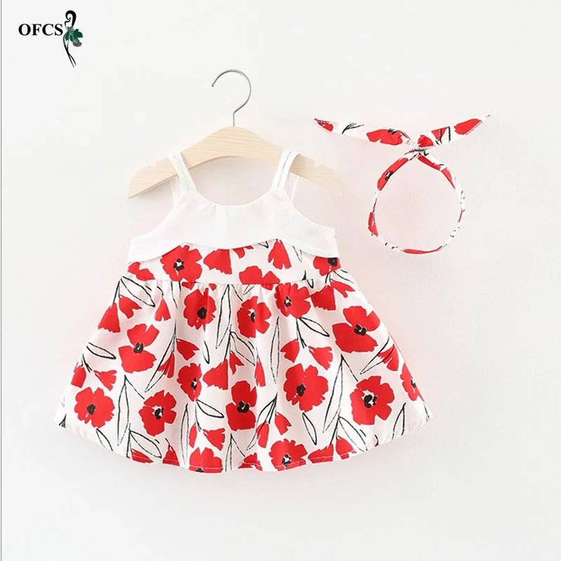 

Flower Girls Dress Sleeveless printing Kids Dresses for Girls 0 1 2 3 Year Summer Children Princess Clothing Halter Top Dress