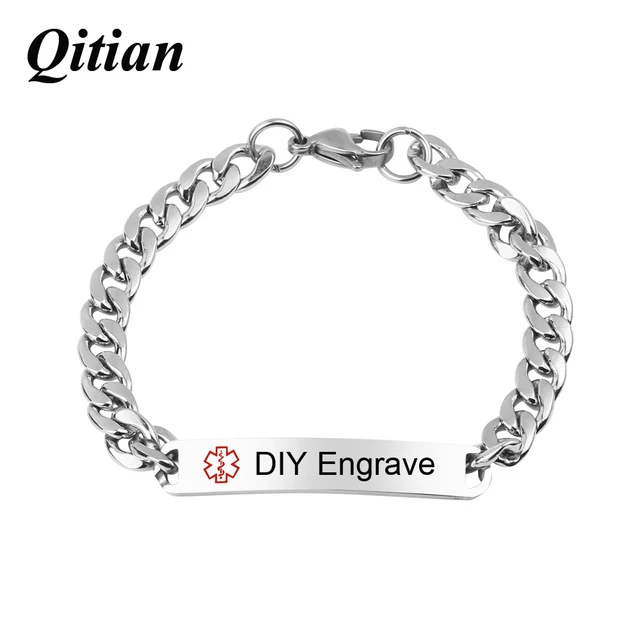 Qitian Personalized Medical Alert Id Bracelets Laser Engraved Name Qitian Personalized Medical Alert Id Bracelets Laser Engraved Name Roman Numbers Initial Stainless Steel Men
