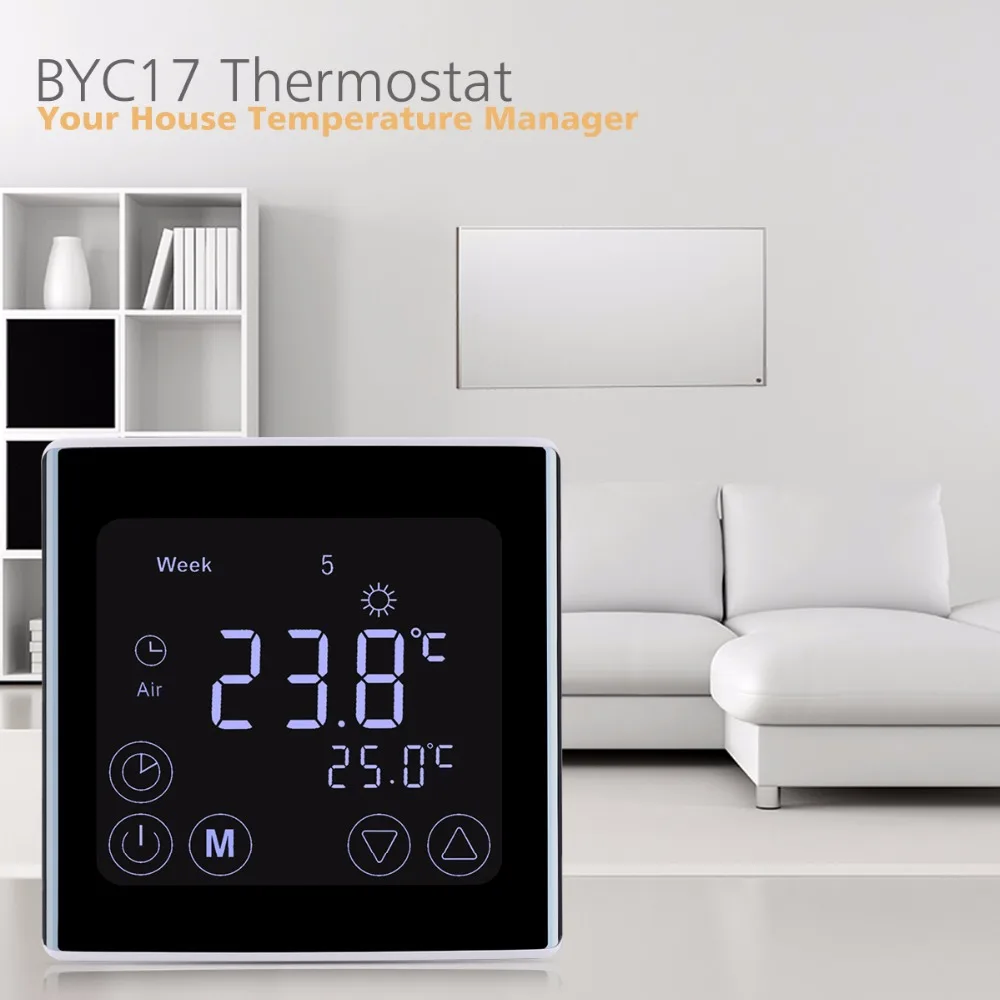 Еженедельный термостат для теплого пола с сенсорным ЖК-экраном комнатный регулятор температуры программируемый светодиодный термостат с белой подсветкой