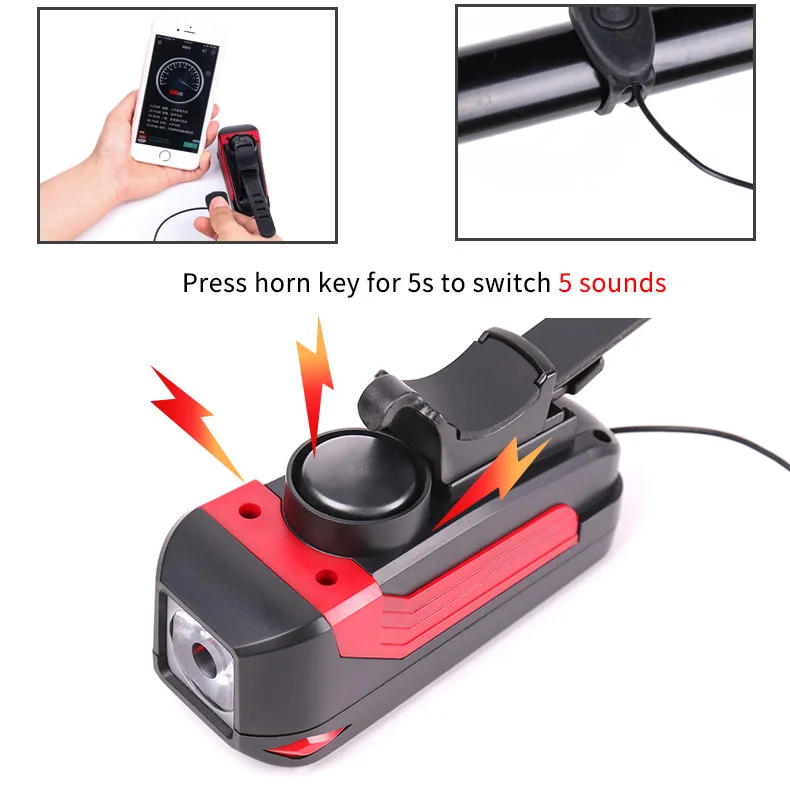 Perfect WHEEL UP Bike Bicycle Horn Headlight USB Rechargeable LED Lamp IPX5 350 Lumens Cycling Headlight With Horn Handlebar Flashlight 7
