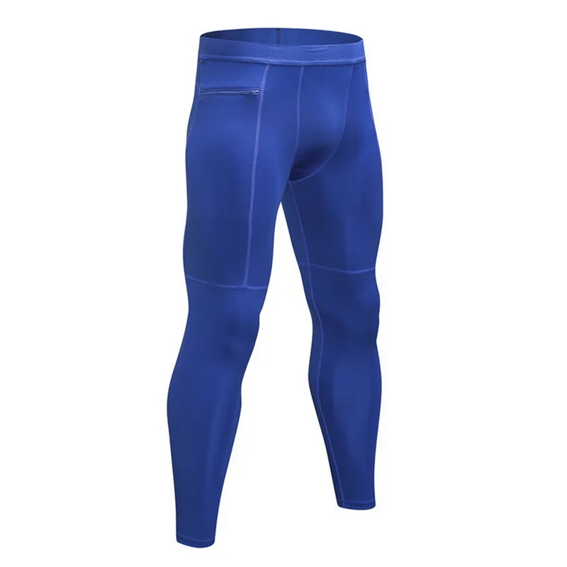 Oeak Men's Fashion Quick Dry High Elastic Compression Skinny Leggings New Zipper Pocket Running Tights Training Fitness Pants - Цвет: Синий