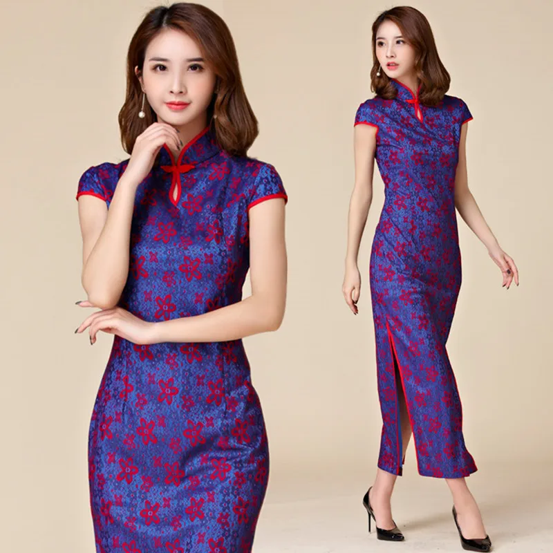 M3XL Plus Size NEW Chinese Women Fashion Elegant Flower Lace Sexy Long