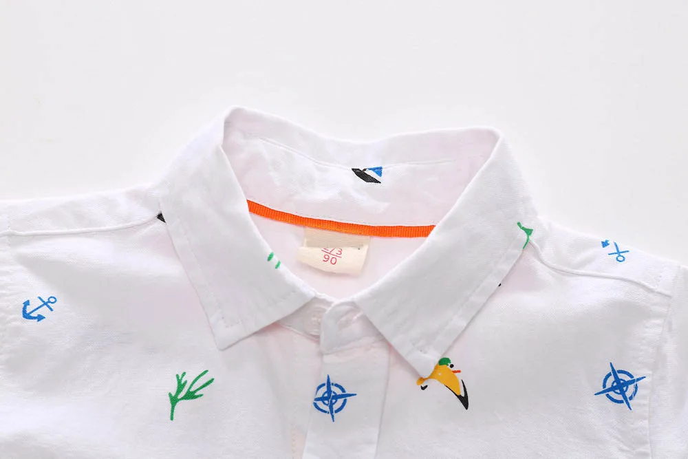LCJMMO/летняя рубашка для мальчиков детские рубашки с мультяшным принтом Модная хлопковая мягкая рубашка с короткими рукавами для маленьких мальчиков, детская одежда на рост от 80 до 130 см