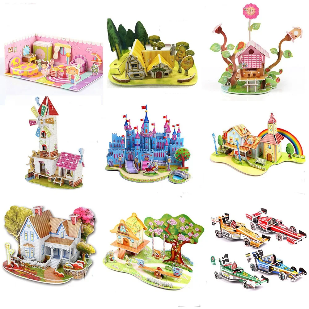 2019 DIY 3D Puzzle Paper Dimensional Model Assembled Brain Teaser Learning Educational Games Toys For Children Jigsaw Kids Toys