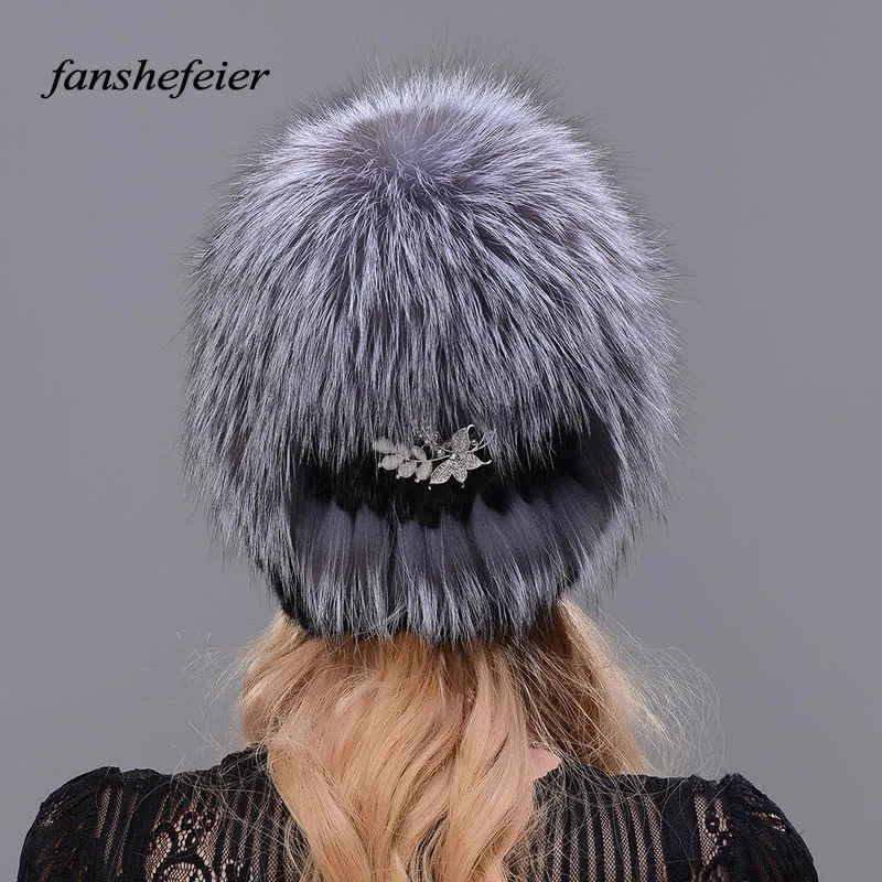 Женские зимние шапки Fanshefeier Элегантные вязаные шапочки из натурального меха