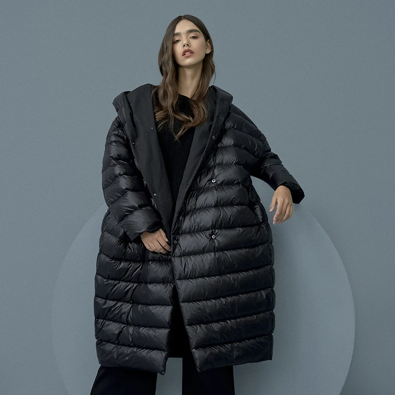 

2019 New Dual sided Loose Bright Face Medium long Temperament White Duck Down Coats