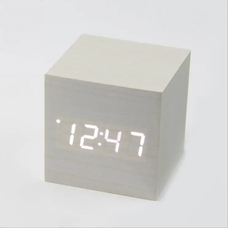 Barn wood clock sveglia digitale Square mini cute led alarm clock Despertador Sound Control minimalist handmade wooden clocks