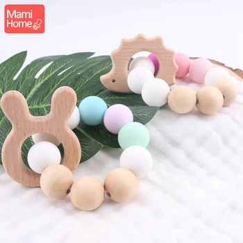 

mamihome 2pc Baby Rattle Animals Pendant Wooden Teething Toys Newborn Gifts BPA Free Food Grade Materials Baby Teether