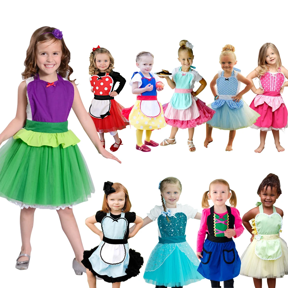 

Girls Princess apron dress quanlity cotton lace for costume party dress up cosplay outfit christmas dress for baby girls