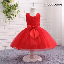 2018 новые дешевые Платья для девочек на свадьбу по колено красный Тюль Лук бальное платье для первого причастия платья для девочек