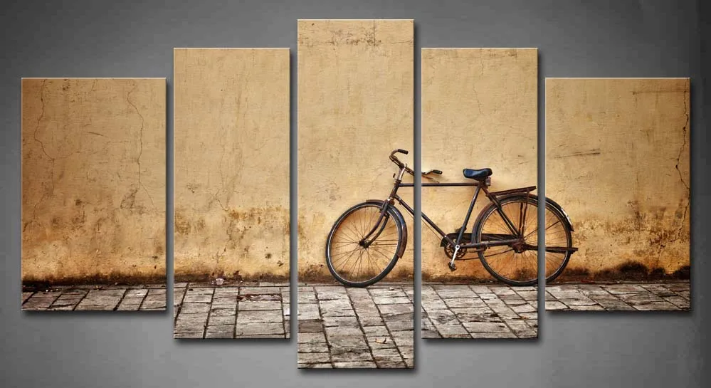 

Framed Wall Art Pictures Old Bicycle Wall Canvas Print Artwork Architecture Posters With Wooden Frames For Room Decor