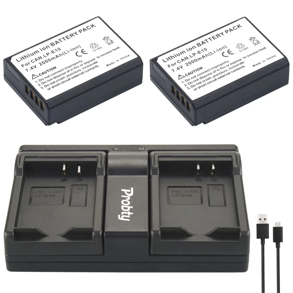 PROBTY 2pcs LP E10 LP E10 Camera Battery + USB Dual Charger For Canon