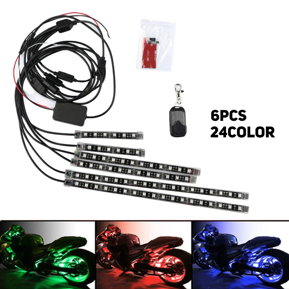 

50W SMD 5050 24 Color RGB LED Strip Light 6pcs 8pcs Motorcycle Atmosphere Accent PVC Neon Strip Lamp Wireless Remote Control