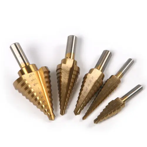 5pc Steps Down Drill Bit Titanium Coated HSS Step Bits Multi Cut