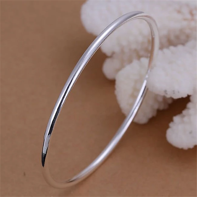 B135 Fashion Silver Color Charm Bangle Cuff Bracelet Bangles For Women Jewelry Gift 3MM Single Ring Silvery Bracelets | Украшения и