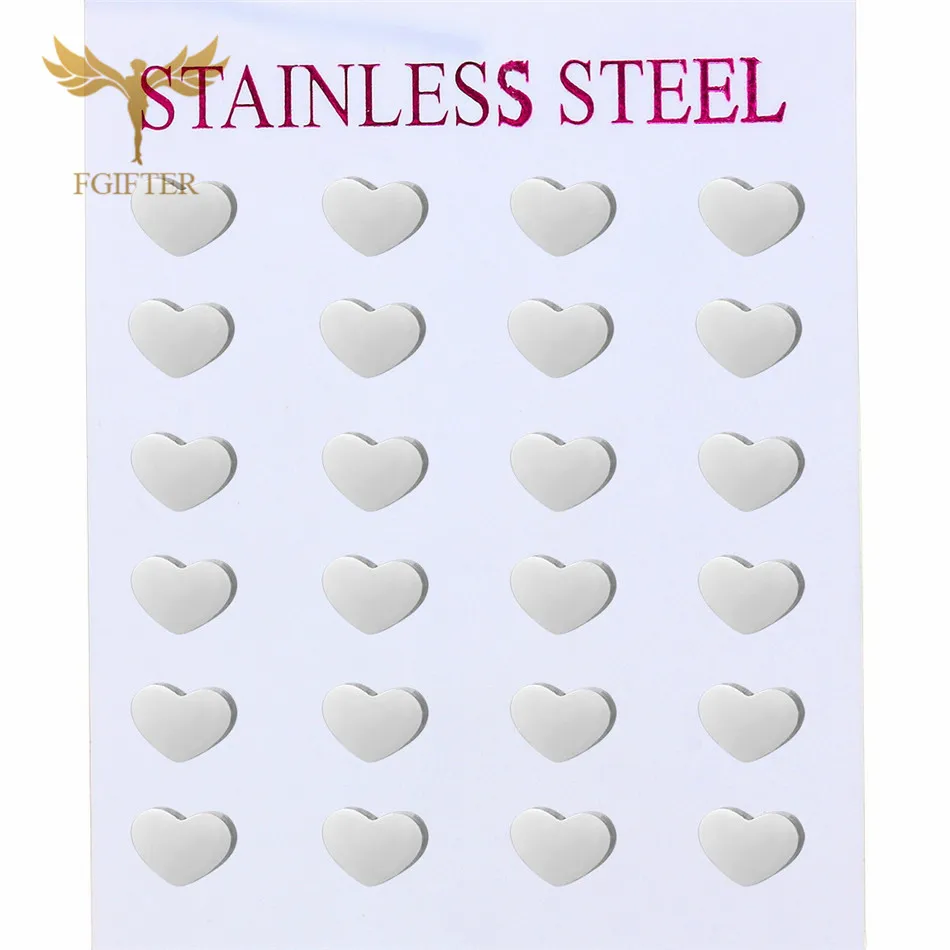 

FGifter Cute Small Earrings for Lovers Silver Love Heart Stud Earring Stainless Steel Jewelry Wholesale Lots Earring