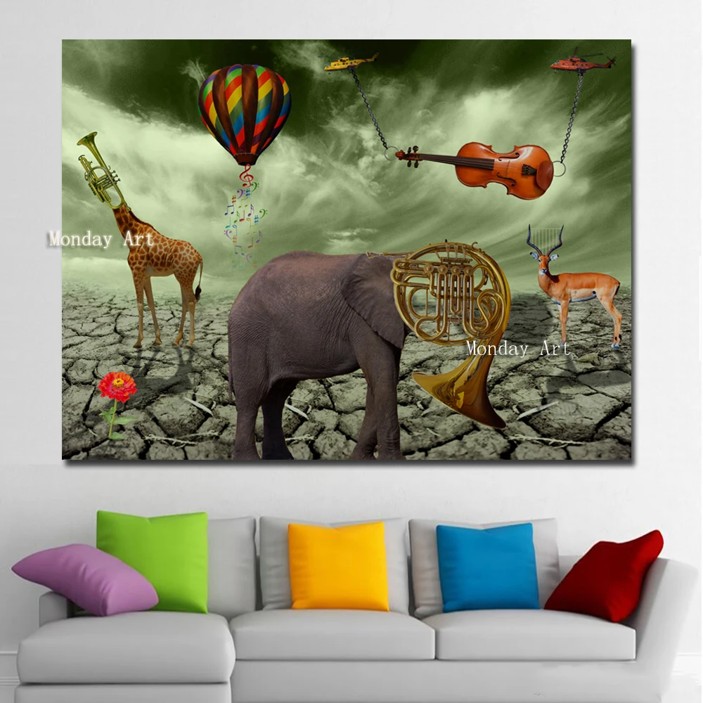 Salvador Dali Elephant Deer Trumpet Paintings Best Painting Canvas Printed Wall Art Prints Poster For Living Room Home Decor