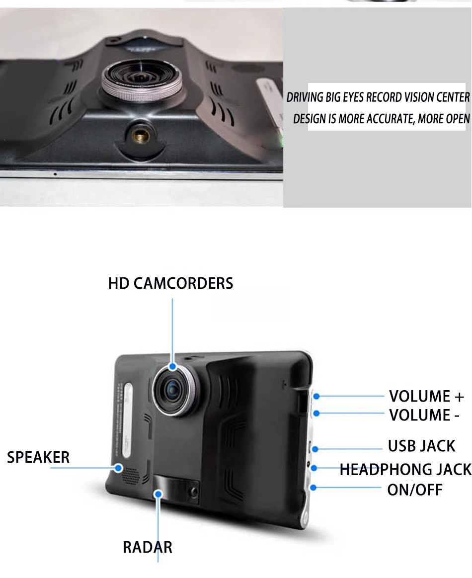 Автомобильный видеорегистратор 7 дюймов Android радар рекордер камера FHD 1080 P