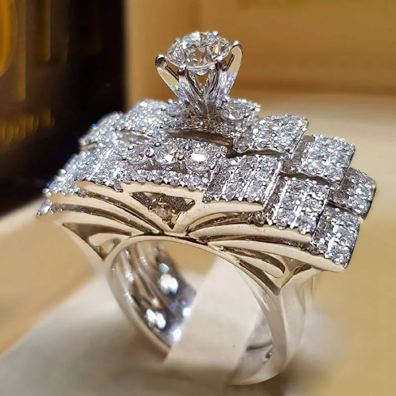 Роскошные Романтические свадебные кольца для женщин обручальное кольцо с кубическим цирконием вечерние ювелирные изделия подарок на день Святого Валентина бижутерия