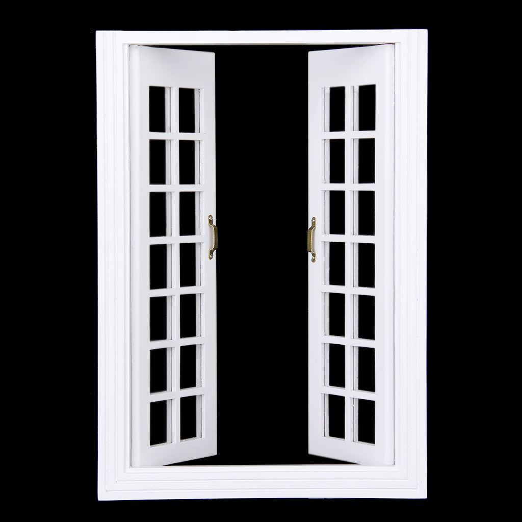 1 Set 1/12 Dollhouse Miniature Exterior Wooden French Door for Dolls House Bedroom Living Room Furniture Toy