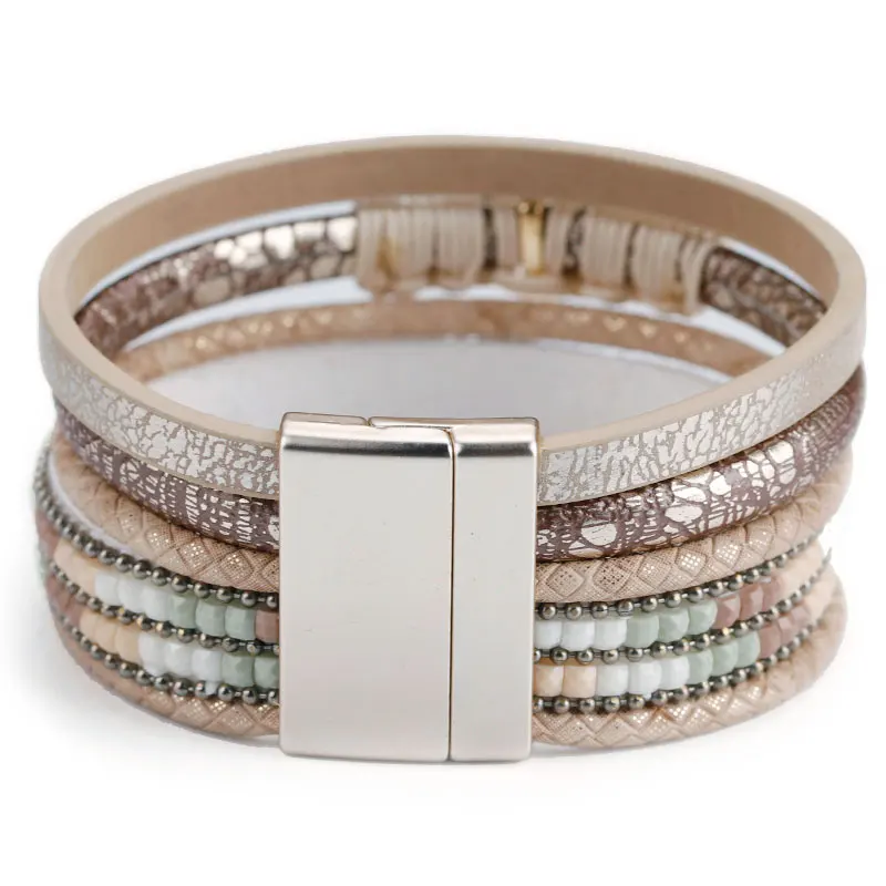 ALLYES Multilayer Bracelets for Women Rope Metal Charm Bohemian Leather Bracelet Female Wide Bracelets & Bangles Femme Jewelry