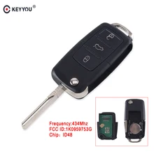 KEYYOU 3 кнопки дистанционного ключа автомобиля 434MHz 1K0959753G для VW Фольксваген шаран, Фольксваген Бора Passat Polo Caddy Eos Skoda Octavia Jetta ID48 чип