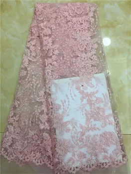 

Nice Green Sequined Embroidered High Quality 5Yards African Mesh Tulle Lace Fabric Elegant Design For Nigerian Wedding pink