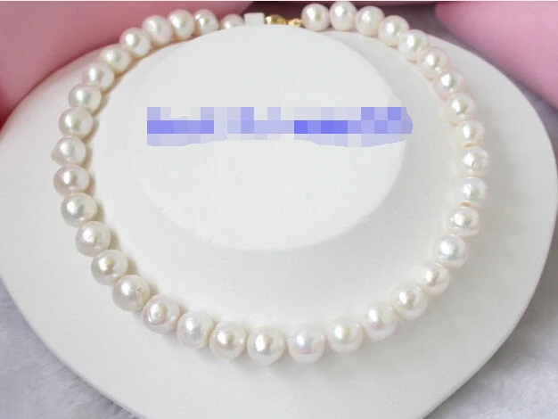 

n813 NATURAL 12mm white round freshwater pearls Necklace 9k clasp