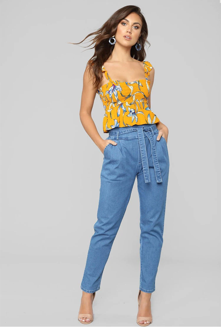 Women's European and American style autumn and winter new high-waist lace jeans women (2)