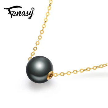 

FENASY 18K Gold Pendant Black Pearl Jewelry 8-11mm Round Tahitian Pearl Bohemian Wedding Jewelry 18K Yellow Gold Necklace Love