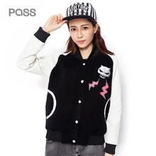 PASS 2017 New Arrival Women Winter Base Jacket Fashion Cartoon Pattern Logo Stand Collar Coat Female Casual Jacket