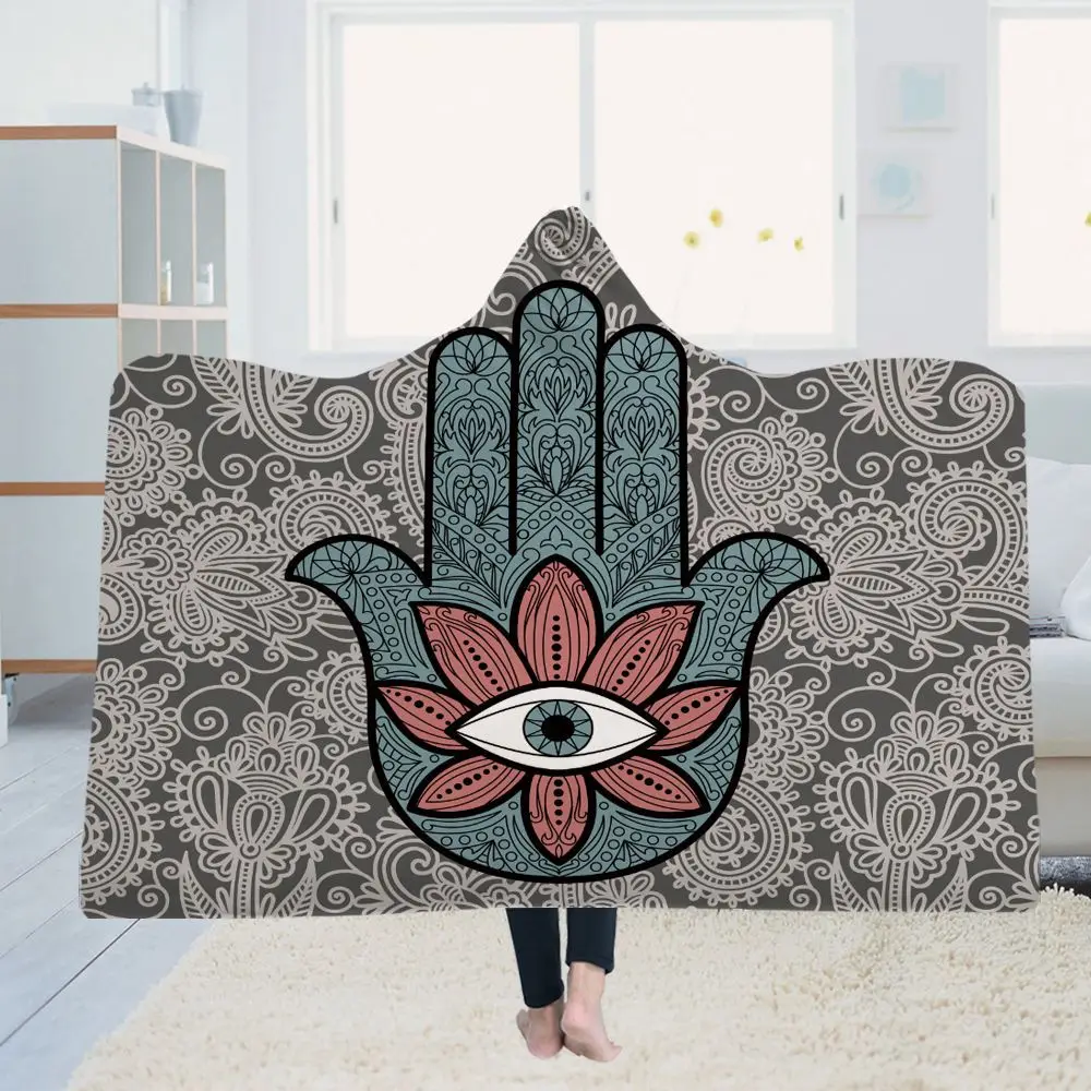 

Yoga mat Hooded blanket cloak Magic hat blanket Thick double-layer plush 3D digital printing Palm series
