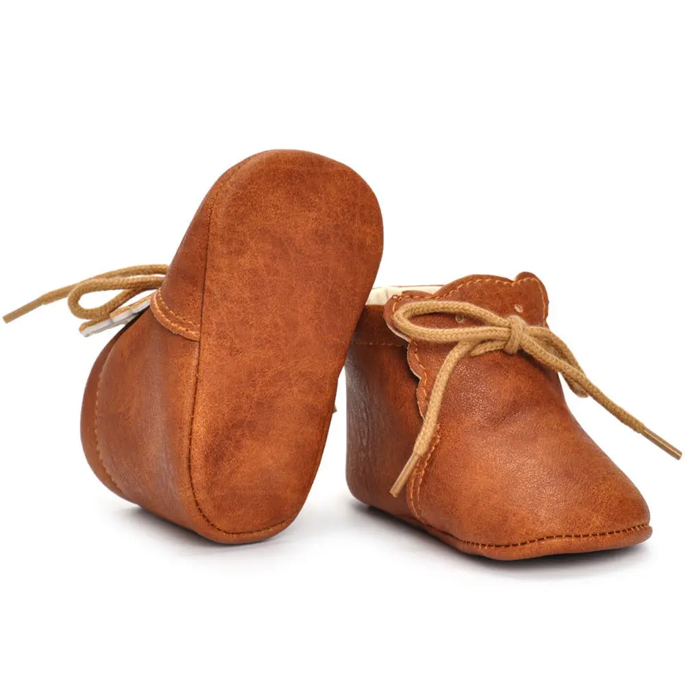 Fashion Baby Toddler Soft Sole PU Leather Anti-slip Lace Up Boots Shoes Infant Kids Girl Prewalker Shoes Casual Kid Brown Boots