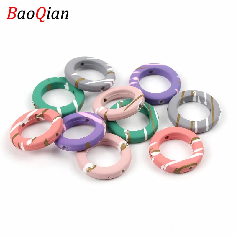 

20pcs Acrylic Striped Circle Beads DIY Mixed Color Donut Shaped Beads Earrings Necklace Jewelry Accessories 23mm