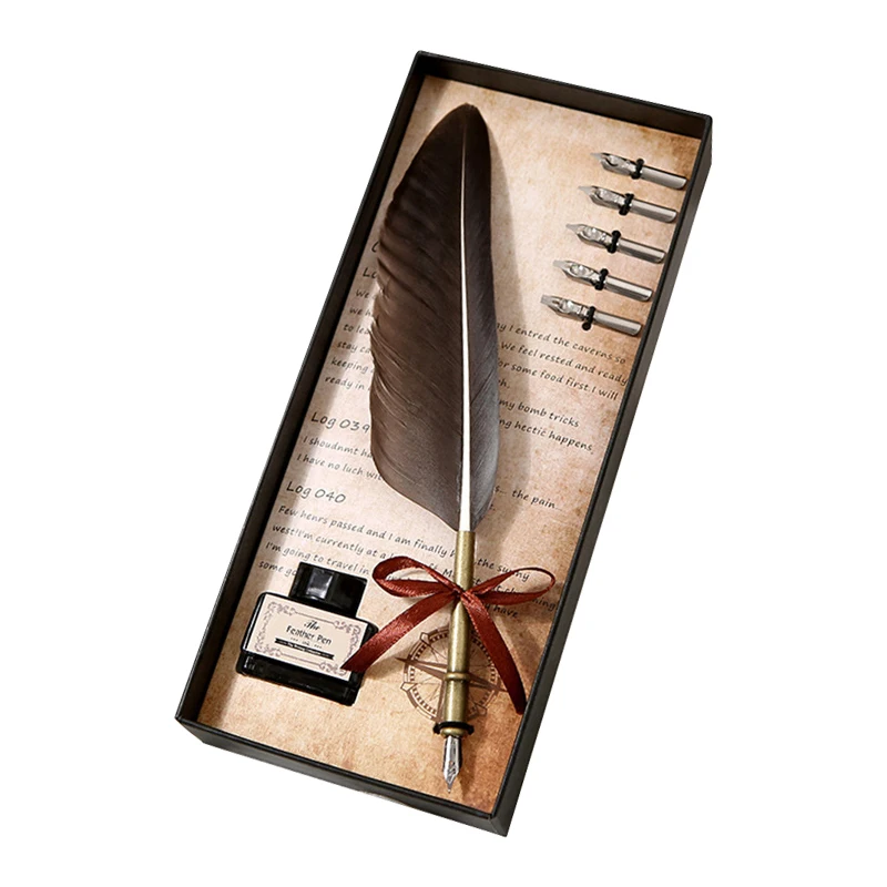

Dip pen gift box birthday gift European Gryffindor European goose pen English Calligraphy Feather Dip Pen Writing Ink Set