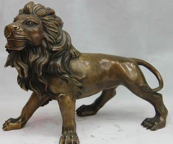 

USPS to USA S3006 Chinese Old Bronze Copper Garden Door Feng shui Guardion Lion Foo Fu Dog Statue