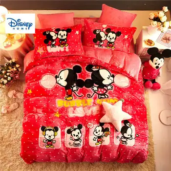 

Disney flannel fleece Mickey Minnie Mouse comforter bedding set twin size quilt cover 3d full bed linen soft coverlet girls Kids