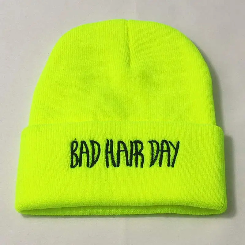 

Embroidery Texts Winter Hats for Men Knit Women Beanie Neon Yellow Neon Green Red Grey Soft Stretchy Acrylic Yarn