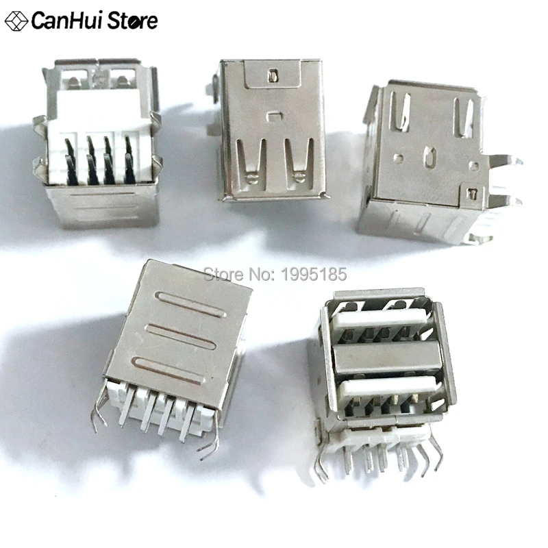 10 шт. двойной Тип usb женщина припоя Домкраты печатной платы разъем USB-A Тип 90 градусов 4 контакта белый клей изогнуты стопы USB-A женский