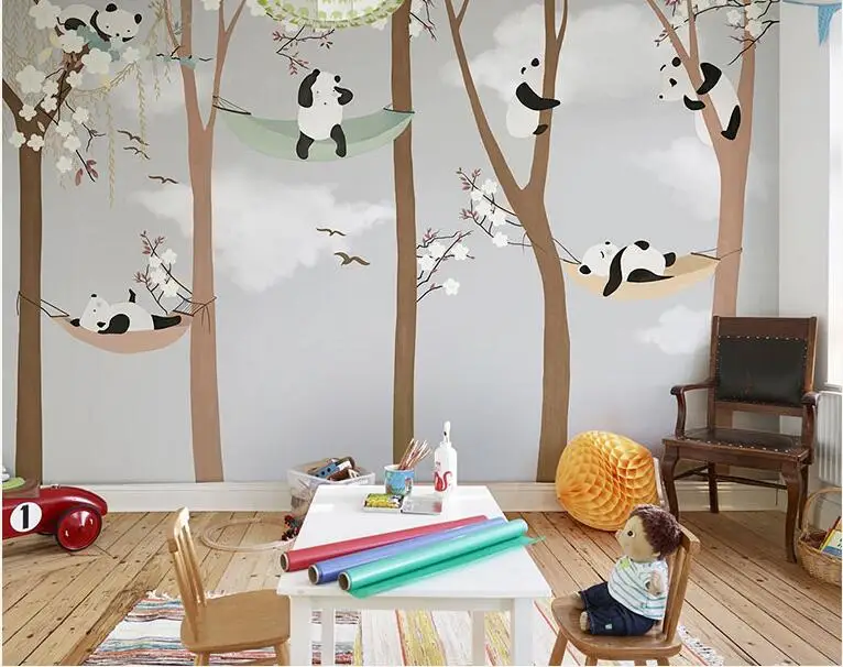 Grote Schattige Panda Bomen 3d Cartoon Muurschilderingen Behang Voor Baby Kamer 3d Muur Foto Muurschildering Muur Papier Stickers Van 11,33 € | DHgate