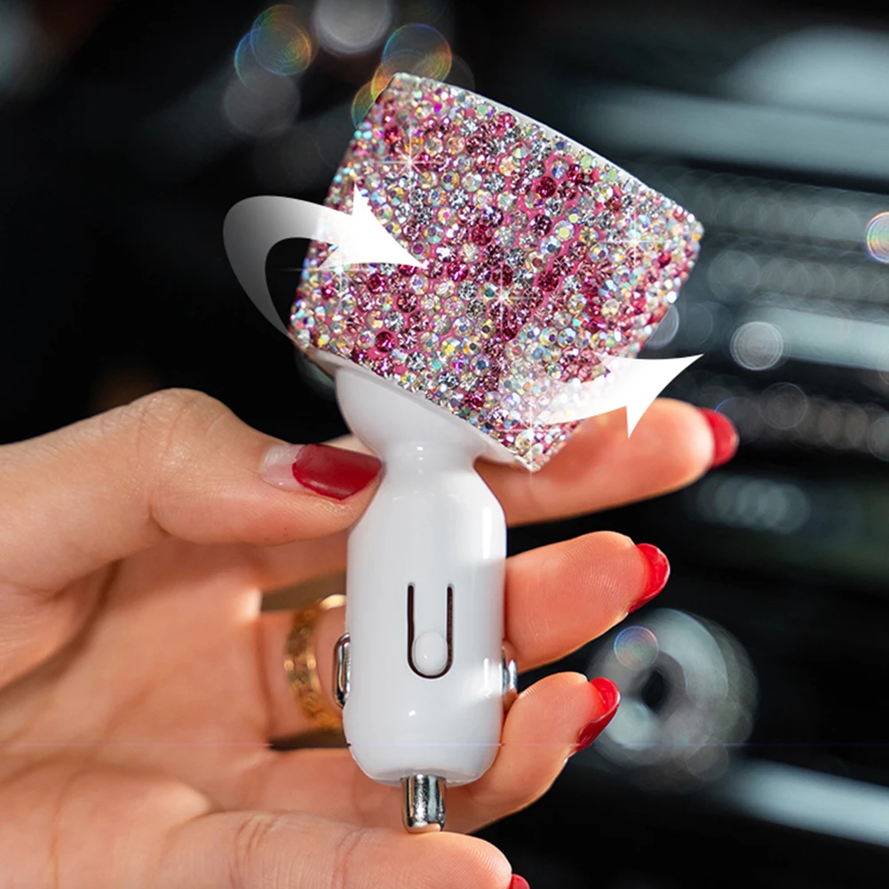 3.1A للجوال الهاتف كريستال الراين المزدوج USB اللوحي الوقوف سريعة تهمة جبل شاحن سيارة الأزياء سريع الأيدي الحرة 3.1A للجوال الهاتف كريستال الراين المزدوج USB اللوحي الوقوف سريعة تهمة جبل شاحن سيارة الأزياء سريع الأيدي الحرة